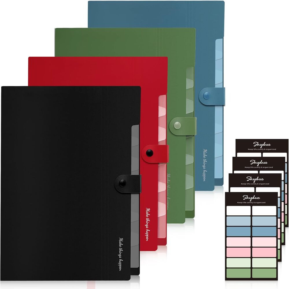 Pack of 4 Portable Document Accordion File Organizer, Expanding File Folders